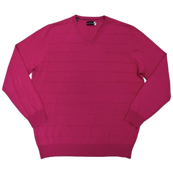Saks Fifth Avenue Silk Cashmere Sweater V-Neck Long Sleeve Pink Magenta Men’s XL - Picture 7 of 7